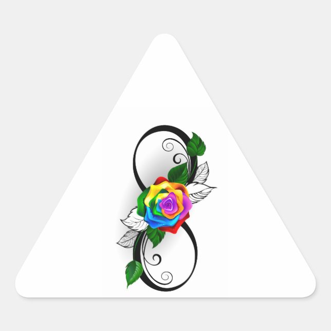 Sticker Triangulaire Symbole d'infini avec Rose arc-en-ciel (Devant)
