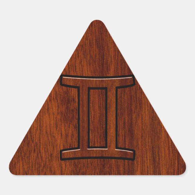 Sticker Triangulaire Symbole moderne Gemini Zodiac sur l'acajou comme i (Devant)