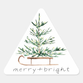 Sticker Triangulaire Traîneau d'arbre de Noël à l'aquarelle