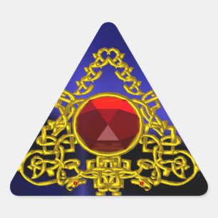 STICKER TRIANGULAIRE TRIANGLE CELTIQUE OR AVEC RUBY ROUGE