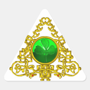 STICKER TRIANGULAIRE TRIANGLE CELTIQUE OR AVEC SHAMROCK