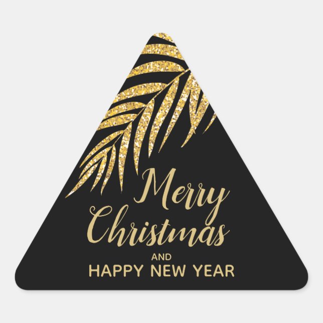 Sticker Triangulaire Tropcal Gold Glitter Palm Christmas Thank You (Devant)