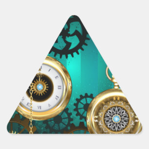 Sticker Triangulaire Veille bijoux Steampunk sur un Arrière - plan vert