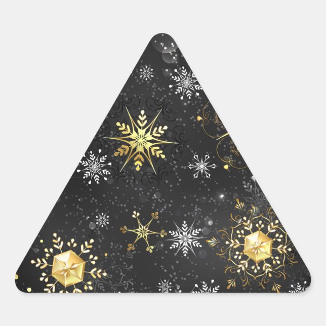 Sticker Triangulaire Xmas Golden Snowflakes on Black Background (Devant)