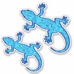 Sticker Tribal Batik Gecko, Nuances de bleu Denim