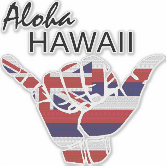 STICKER TRIBAL SHAKA (HANG LOOSE) ALOHA HAWAII HI FLAG LT (Devant)