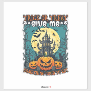 Sticker Trick Or Treat Halloween Maison Hantée Citrouilles