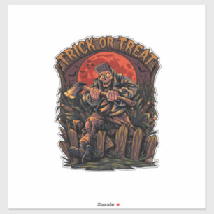 Sticker Trick Or Treat Halloween Tueur Squelette Hache Rou