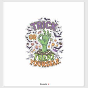 Sticker Trick Or Treat Yourself Zombie Hand Halloween Bonb