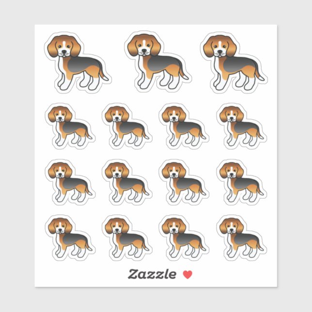 Sticker Tricolor Beagle mignon Chiens de dessin (Feuille)