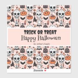 Sticker Tricoter ou traiter l'Halloween rose Nom de famill