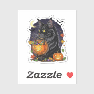 Sticker Tricoter ou traiter Maine Coon - Halloween Chat