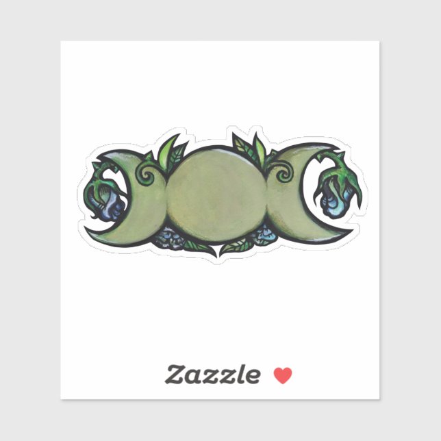 Sticker Triple Moon Bloom – Botanical Wiccan Symbol   (Feuille)