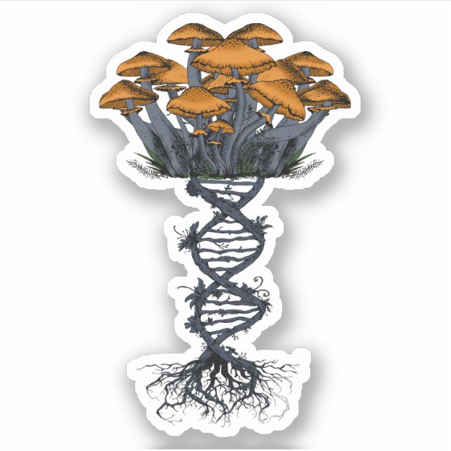 Sticker Trippy Psychedelic Earthy Champhrooms Racines ADN  (Devant)