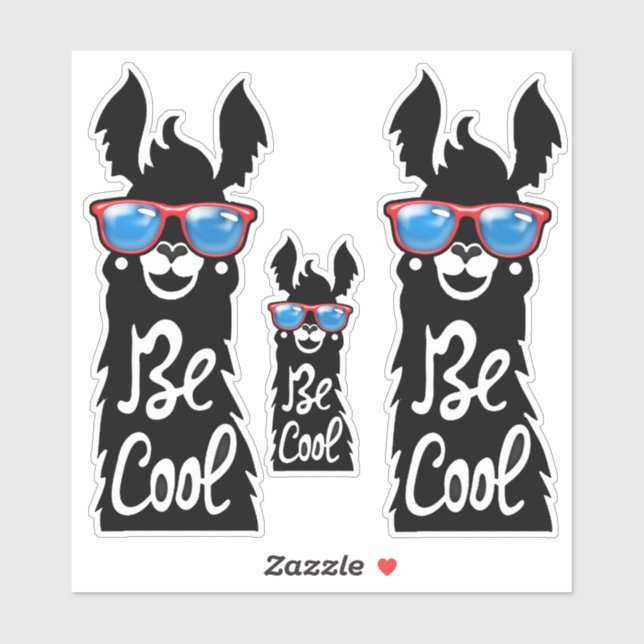 Sticker Trois Be Cool Black Llamas avec Lunettes de soleil (Feuille)