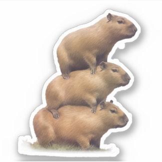 Sticker Trois Capybaras Funny Capybara Humour Stack Animal
