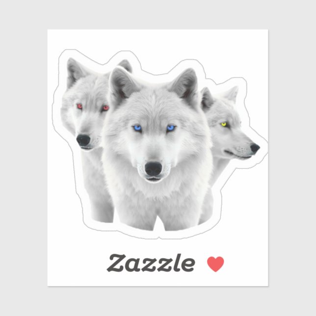Sticker Trois Loups blancs (Feuille)