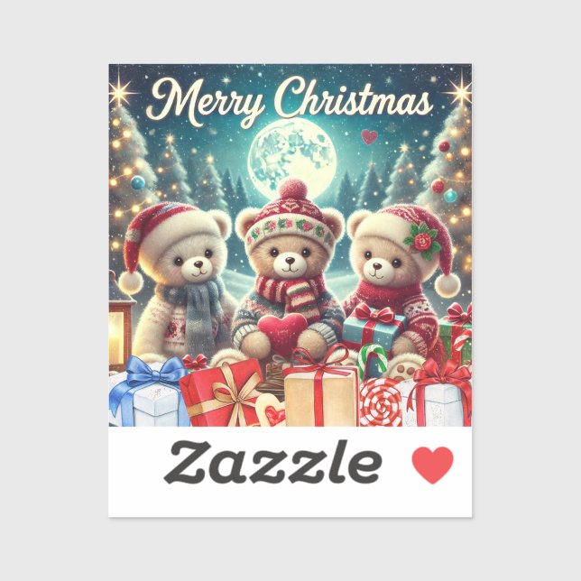 Sticker Trois mignons Nounours Joyeux Noël (Feuille)