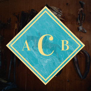 Sticker Tronc de cheval turquoise marbrée monogramme