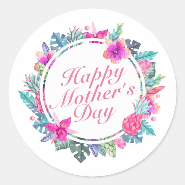 Sticker tropical Happy Mother's Day Floral Frame (Devant)