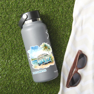 Sticker Tropical Island Retro Blue Bus personnalisé