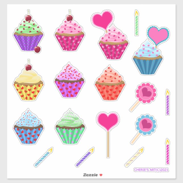 Sticker Trousse de cupcake pour la Saint-Valentin (Feuille)