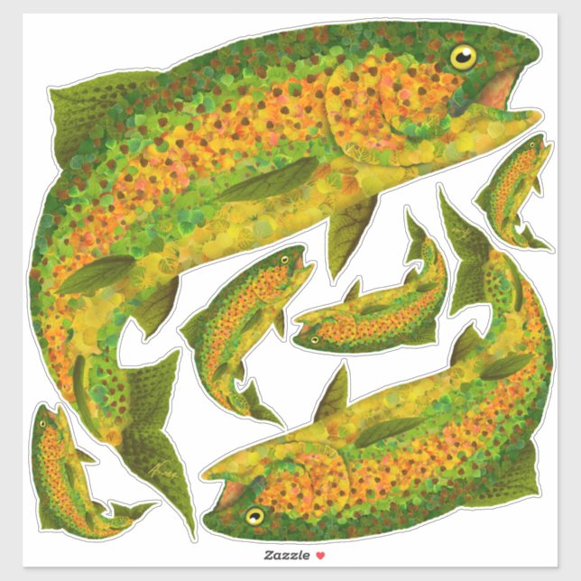 Sticker Truite arc-en-ciel feuille Aspen 4 (Feuille)