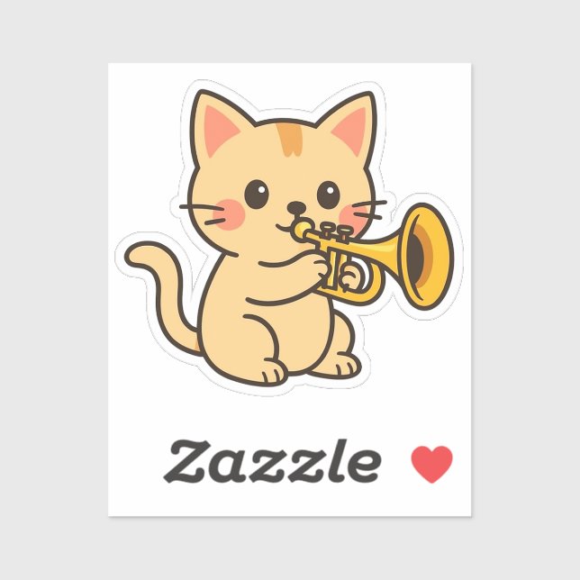 Sticker Trumpet Cat Music Art (Feuille)