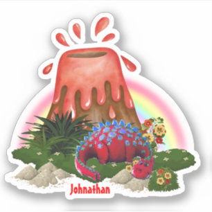 Sticker Turc de dinosaure rouge mignon fleur arc-en-ciel