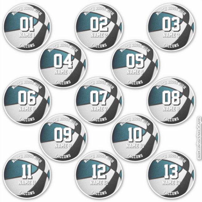 Sticker turquoise basketball noir coutume 13 joueurs noms (Devant)
