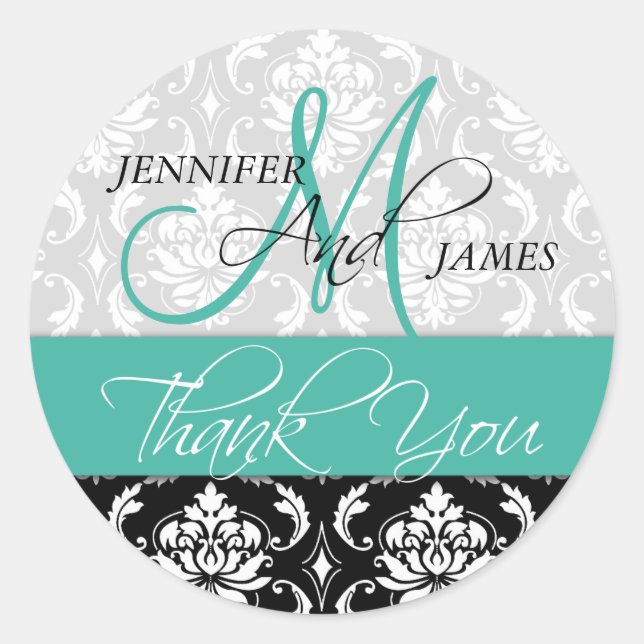 Sticker Turquoise Green Black Mariage damassé Favo (Devant)