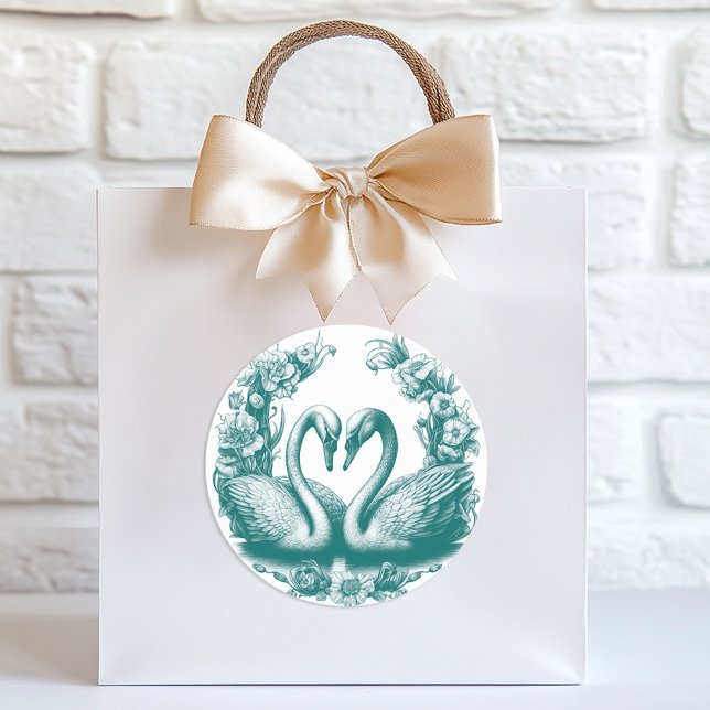 Sticker turquoise Swan Lake Wedding Favor (Elegant Wedding Favor Sticker)