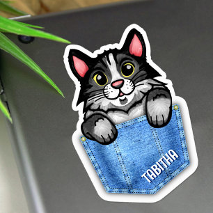 Sticker Tuxedo Chat à Faux Denim Poche avec nom personnali