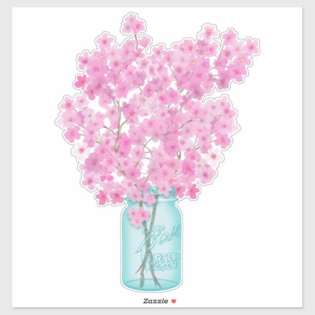 Sticker Twigs en fleurs de cerisiers en bocal (Feuille)