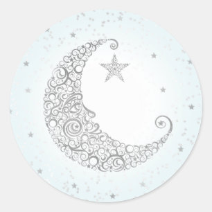Sticker Twinkle Little Star Silver Moon bleu