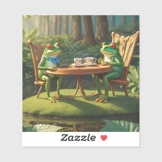 Sticker Two frogs having tea (Feuille)