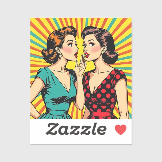 Sticker Two Woman Gossiping Telling Secrets Pop Art (Feuille)