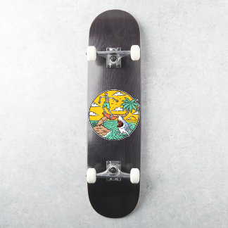 Sticker Type squelette de skateboard sur une île déserte a