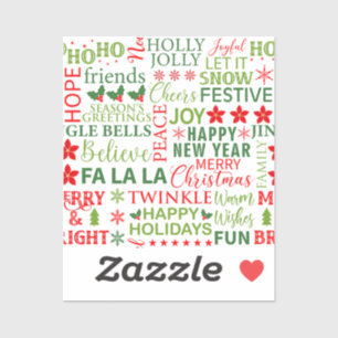 Sticker Typographie de Noël Rouge & Vert Motif sans coutur
