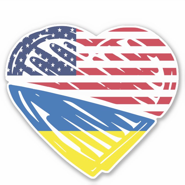 Sticker Ukraine USA American Flag Heart Solidarity (Devant)