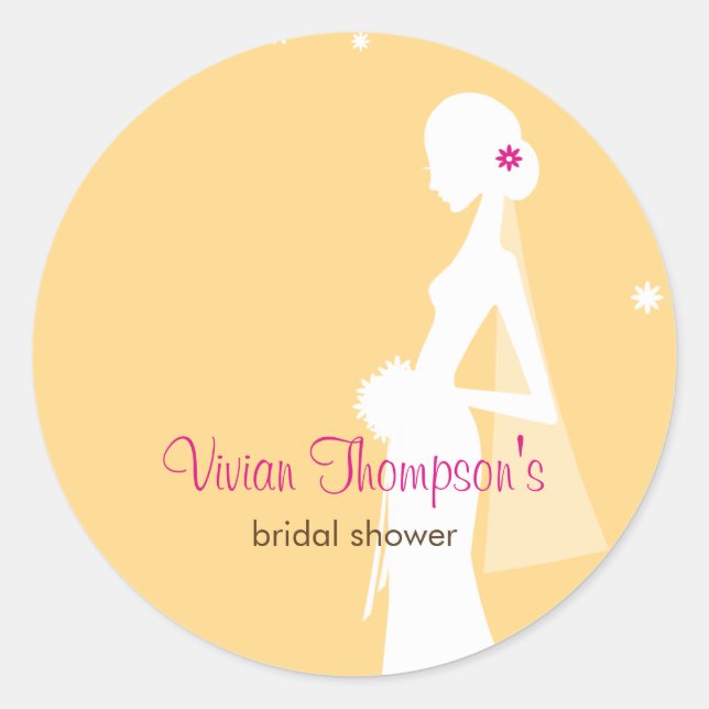 Sticker/Umschlag Aufkleber-Senf, elegant, Bride Runder Aufkleber (Vorderseite)