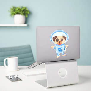 Sticker Un astronaute de chien mignon vole dans l'espace l