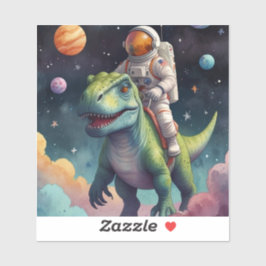 Sticker Un astronaute sur Dino dans l'espace