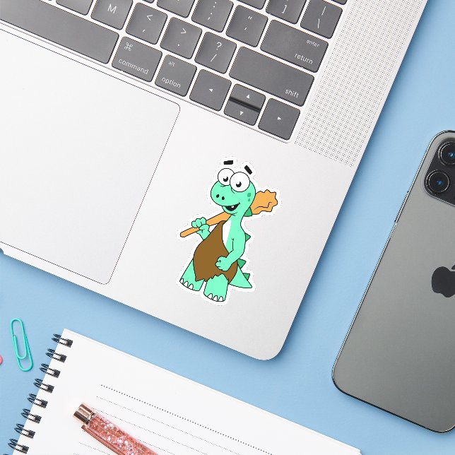 Sticker Un Dessin Tyrannosaurus Rex Caveman. (Ordinateur portable avec iPhone)