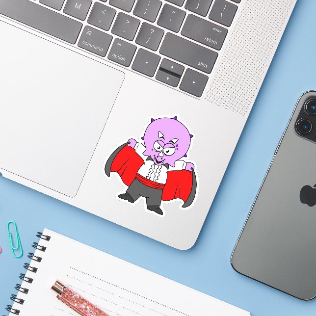 Sticker Un Dinosaure De Ceratops Habillé Comme Comte Dracu (Ordinateur portable avec iPhone)
