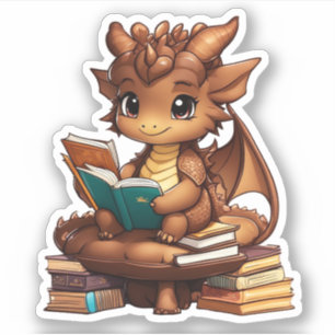 Sticker Un dragon brun en lecture
