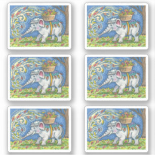 STICKER UN ÉLÉPHANT AMUSANT QUI SOULÈVE DES FEUILLES D'AUT