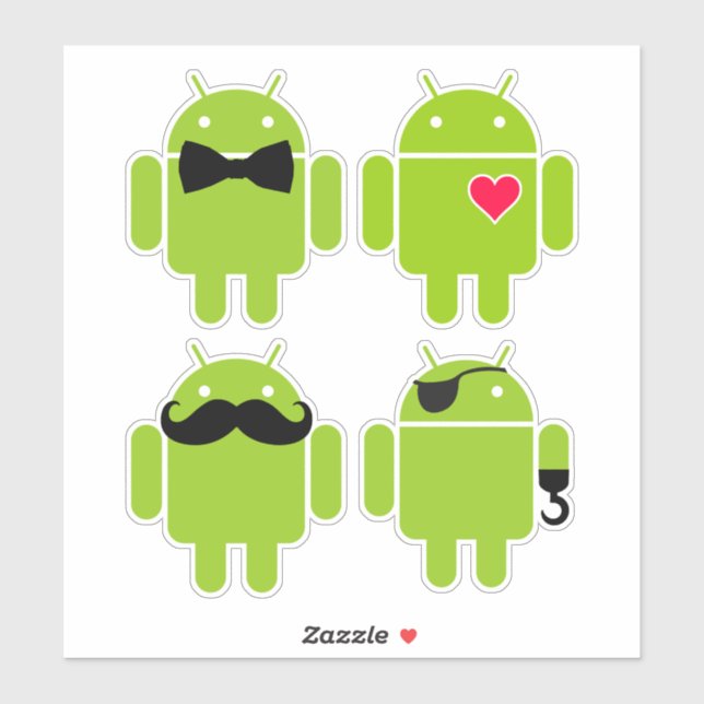 Sticker Un ensemble de 4 robots Android (Feuille)