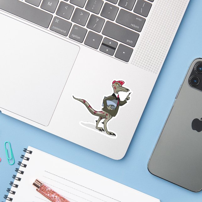 Sticker Un Greffier De Caricature Iguanodon. (Ordinateur portable avec iPhone)