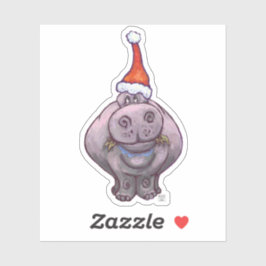 Sticker Un joli hippo dans un chapeau de Père Noël